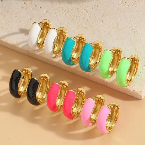 Vintage Bunte Emaille Hoop Ohrringe Für Damen Kupfer Geometrische Huggie Ohrringe Mode Retro Hip Hop Schmuck Zubehör