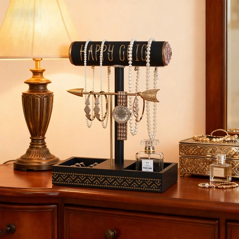 Jewelry Display Stand Organizer Velvet Metal Multi Layer T-Bar Holder For Watches Bracelets Necklaces Rings Luxury Decor