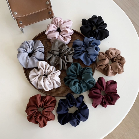 Oversize Satin Haargummi Große Elastische Haarbänder Einfache Vintage Einfarbig Französischer Stil Haarschmuck Für Damen