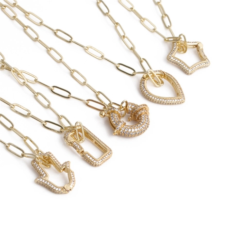 Collana A Catena A Graffetta In Rame Placcato Oro Con Ciondoli In Zircone Stella Cuore Hamsa Croce Gioielli Hip Hop Donna