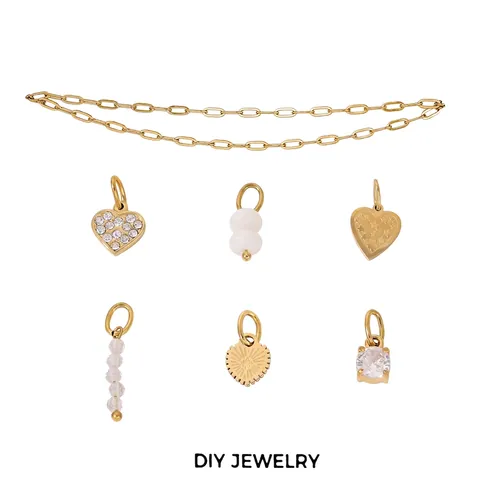 Stainless Steel DIY Jewelry Charms Gold Plated Heart Butterfly Flower Zirconia Pendants And Necklace Chain For Women