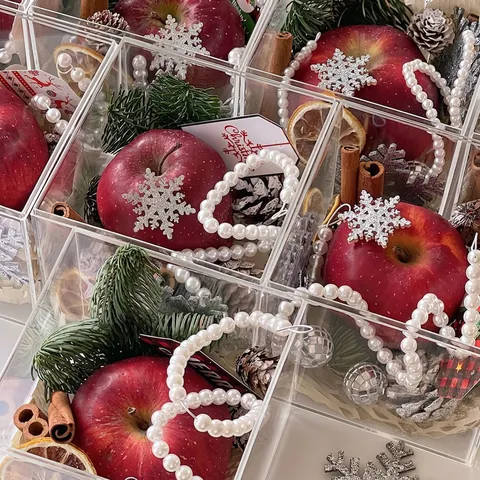 Caja Regalo De Navidad De Acrílico Transparente Empaque De Flores Cuadrado Para Fiestas Navideñas Con Cinta Decorativa