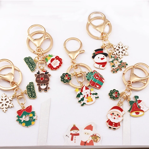 Porte-Clés Noël Émail Alliage Zinc Père Noël Bonhomme Neige Renne Arbre Flocon Neige Cadeau Vacances Pendentif Sac