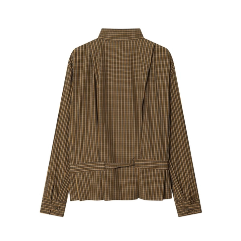 Women Plaid Long Sleeve Blouse Polyester Vintage Casual Bow Waist Tie Single Breasted Elegant Shirt