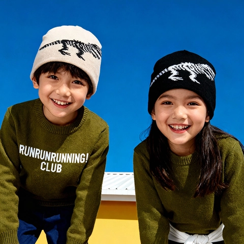 Kinder Strickmütze Beanie Acryl Warm Winter Winddicht Dinosaurier Skelett Jacquard Muster Mode Street Kleinkind Kappe