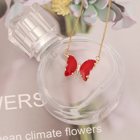 Collana Con Ciondolo A Farfalla Con Rame Vetro E Acciaio Inossidabile Placcato Oro Colorato Elegante Gioielli Donna