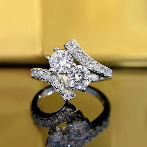 Anillo De Cobre De Moda Diseño Geométrico Bypass Incrustado Con Zirconia Forma De S Joyería Elegante Para Mujeres