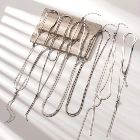 Minimalistische Schlangenkette Aus Titanstahl Für Damen Doppelreihige Verstellbare Quastenanhänger Halskette Modeschmuck Geschenk