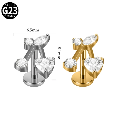 G23 Titanium Alloy Cherry Lip Ring Heart Marquise Round Zirconia Internal Thread Stud Earring Polished Piercing Jewelry