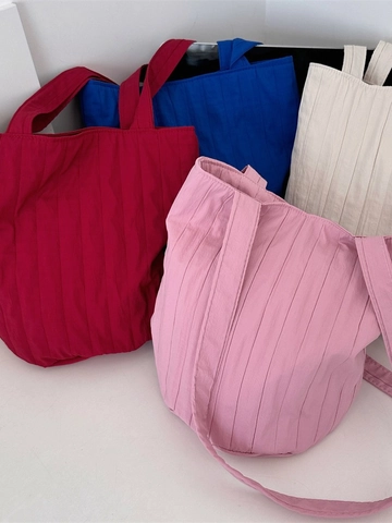 Sac À Épaule Plissé Minimaliste Polyester Couleur Unie Forme Seau Tote Pour Femmes Shopping Quotidien Décontracté
