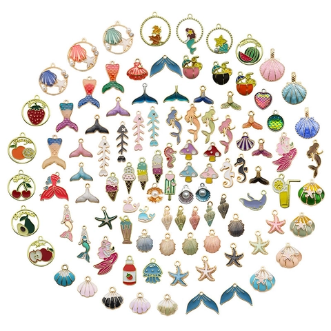 Enamel Alloy Ocean Charms Pendants Mixed Sea Animal Shell Mermaid Starfish For DIY Jewelry Making Bohemian Summer Crafts