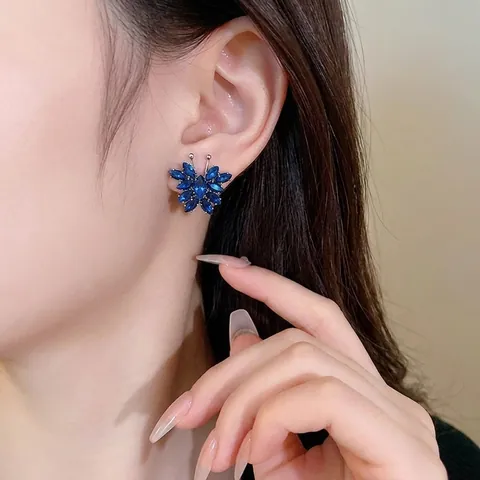 Butterfly Stud Earrings With Silver Earring Post Elegant Korean Zircon Inlaid Fashion Jewelry For Women Niche Design