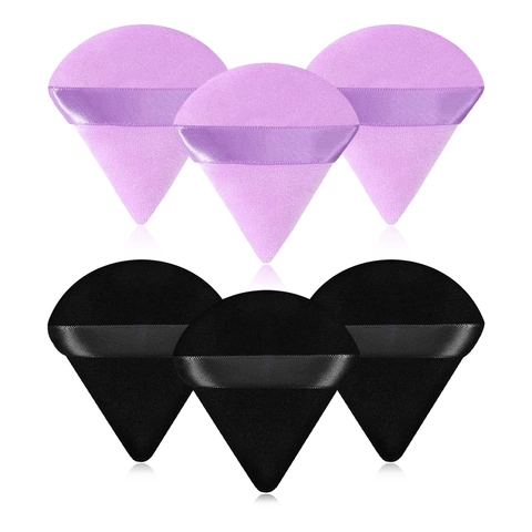 Triangle Flocked Powder Puff Soft Sponge For Face Makeup Setting Loose Powder Foundation Applicator With Ribbon Handle