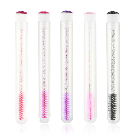 Disposable Eyelash Brush With Portable Tube Glitter Handle Mascara Wand Spoolie For Eyelash Extensions Eyebrow Grooming