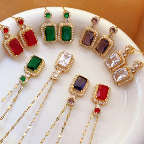 Collana Con Pendente In Zircone Quadrato Retrò Acciaio Al Titanio Lusso Geometrico Smeraldo Rubino Pietra Preziosa Per Donne