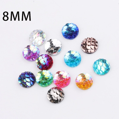 Cabochon In Resina Scaglie Di Pesce Tondo Retro Piatto Iridescente Motivo Sirena Accessori Per Creazione Gioielli DIY AB Colorato