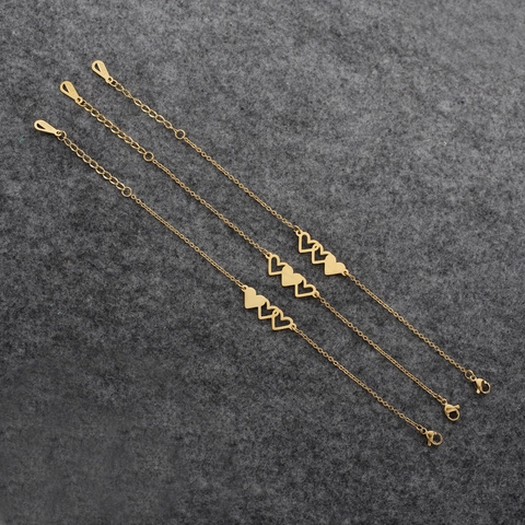 Heart Bracelet Stainless Steel 18K Gold Plated Hollow Interlocking Hearts Adjustable Link Chain Jewelry Gift For Women