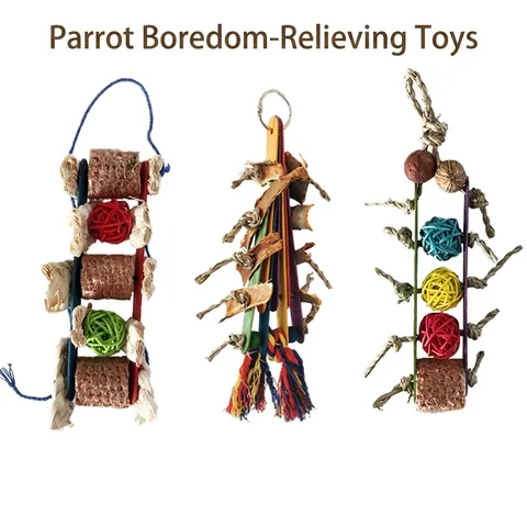 Parrot Chewing Toys Colorful Wood Rattan Balls Corn Cob Bird Cage Hanging Foraging Toys For Cockatiels Lovebirds