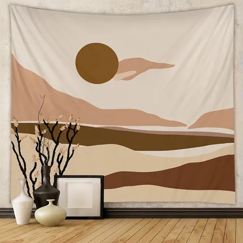 Arazzo Da Parete Paesaggio Astratto Design Sole Montagna Poliestere Boho Minimalista Stile Nordico Decorazione Per Camera Da Letto