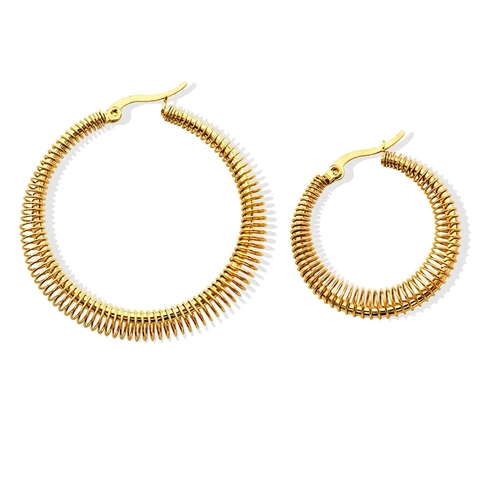 Pendientes de Aro Retro de Acero de Titanio Chapado en Oro con Bobina de Resorte Geométricos Redondos Joyería Mujer