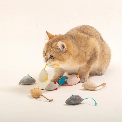 Jouets Souris À L'Herbe À Chat Pour Chats Peluche Colorée Velours Côtelé Corde De Sisal Queue De Plume Chasse Intérieure