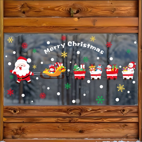Christmas Window Stickers Static Cling PVC Santa Claus Reindeer Snowman Decals For Glass Showcase Home Decor Glue Free