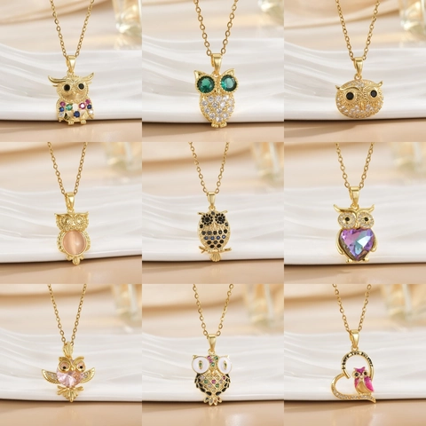 Eule Anhänger Halskette Kupfer Kristall Rhinestone Tier Schmuck Herzform Edelstein Mode Für Frauen Geschenk
