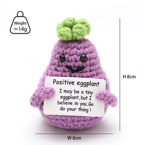 Handgehaakte Aubergine Pop Ornament Schattig Positief Gebreide Groแทน Bureaublad Decor Met Aanmoedigingskaart