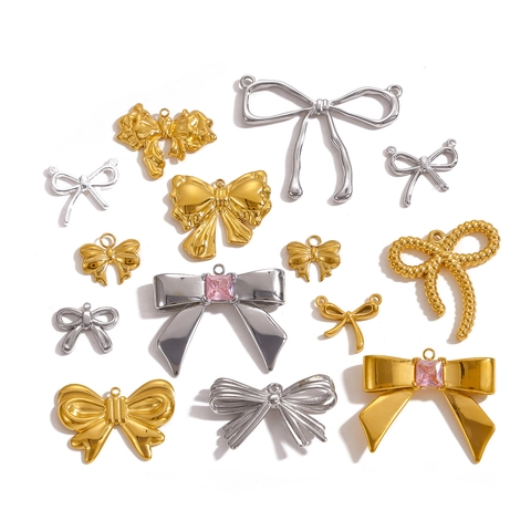 Bowknot Pendant Charms Stainless Steel Gold Plated Ribbon Shape For DIY Jewelry Making Necklace Earrings Crafting