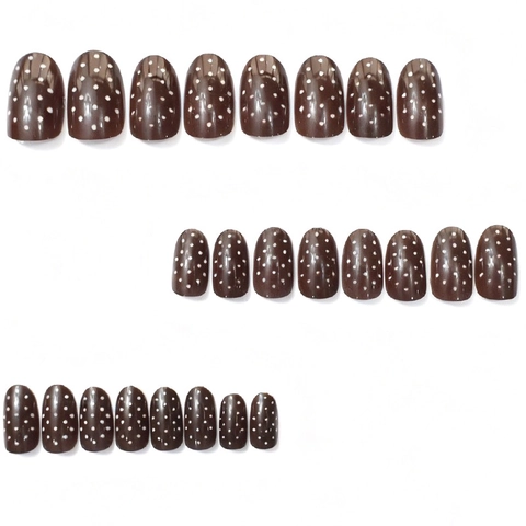 Braune Punktierte Ovale Glänzende ABS Press On Nägel Tragbare Falsche Nägel Für Frauen Eleganter Stil
