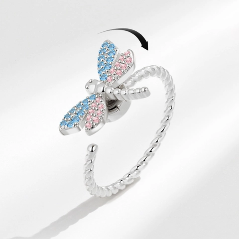 Libelle Rotierender Verstellbarer Ring Für Damen Eleganter Kupfer Bunter Strass Drehbare Stressabbau Mode Schmuck Geschenk
