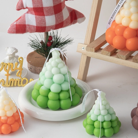 Christmas Tree Shaped Scented Candle Soy Wax Bubble Design Holiday Decor Home Ornament Gradient Colors Handmade Gift