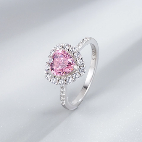 925 Sterling Silver Heart Shaped Rhinestone Ring For Women Ice Cut Pink Yellow Gemstone Elegant Light Luxury Finger Jewelry