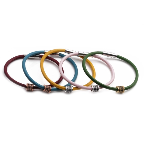 Bracelet En Corde De Cuir À La Mode Avec Perles De Cuivre Zircon Et Fermoir Magnétique Bijoux Minimalistes
