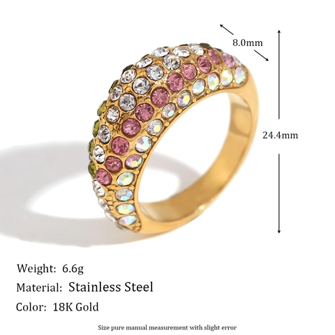Anillo Superficie Curva Irregular Banda Ancha Acero Inoxidable Chapado Oro 18K Zirconia Pavé Retro Nicho Mujeres