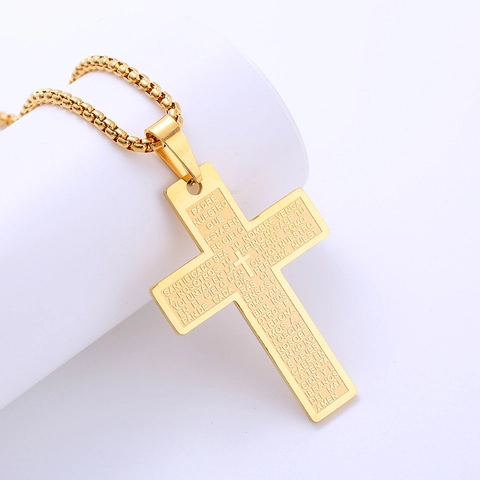 Vintage Roestvrijstalen Kruis Hanger Ketting Gegraveerd Spaans Padre Nuestro Spaans Padre Nuestro Religieuze Sieraden Goud En Zilver Kleur