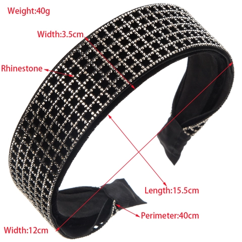Diadema Vintage Acolchada de Borde Ancho con Strass para Mujer Banda para el Cabello Geométrica de Rejilla Brillante Terciopelo Barroco