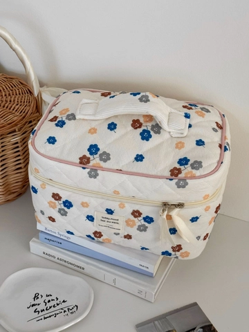 Borsa Per Cosmetici In Velluto A Coste Trapuntata Con Motivo Floreale Organizzatore Da Viaggio Per Donne