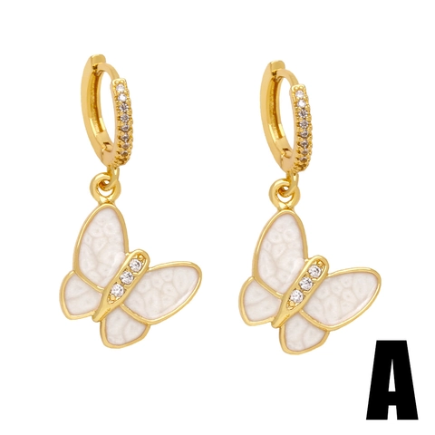 Boucles d'Oreilles Créoles Pendantes Mode Cuivre Plaqué Or 18K Zircone Émail Papillon Ours Hibou Trèfle Bijoux Pour Femmes Filles