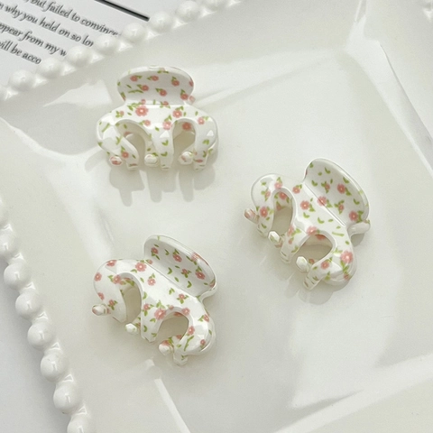 Floral Print Hair Claw Clip Plastic Resin Sweet Korean Style Pink Flower Hair Accessory For Women Girls