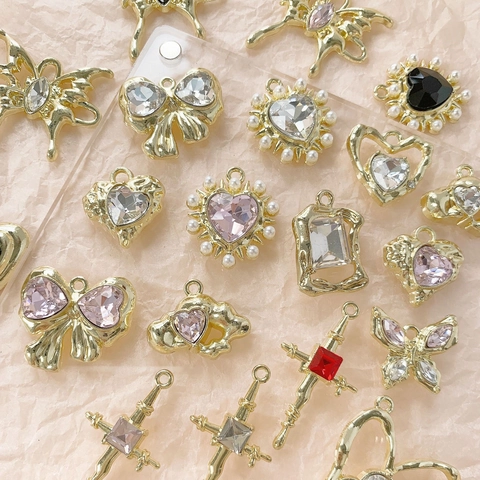 Heart Butterfly Cross DIY Jewelry Charms Pendants Alloy Rhinestone Faux Artificial Pearl Plated For Necklace Bracelet Making Crafting
