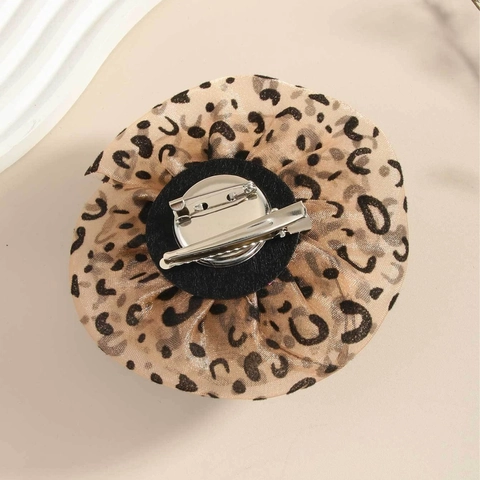 Broche Rose en Tissu Imprimé Léopard Pince à Cheveux Fleur en Maille Épingle Vintage Accessoire de Mode Fête
