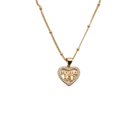 Mom Mama Heart Pendant Necklace Copper With Zircon Gold Plated Jewelry Gift For Mother's Day