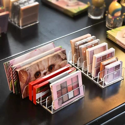 Clear Acrylic Makeup Organizer Eyeshadow Palette Holder Divided Cosmetic Storage Rack For Desktop Vanity Drawer Divider