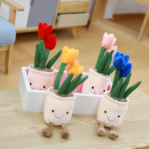 Cute Plush Plant Toy Soft Stuffed Tulip Succulent Doll With Smiling Face And Legs For Home Decor Creative Gift