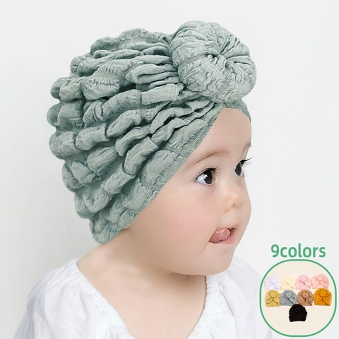 Cappello Turbante Per Neonati Poliestere Morbido Trama Nido Ape Nodo Fiore Donut Beanie Per Neonati