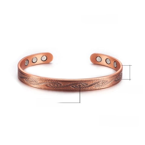 Red Copper Magnetic Therapy Bracelet Adjustable Open Cuff Engraved Texture Vintage Healing Jewelry Gift Accessory