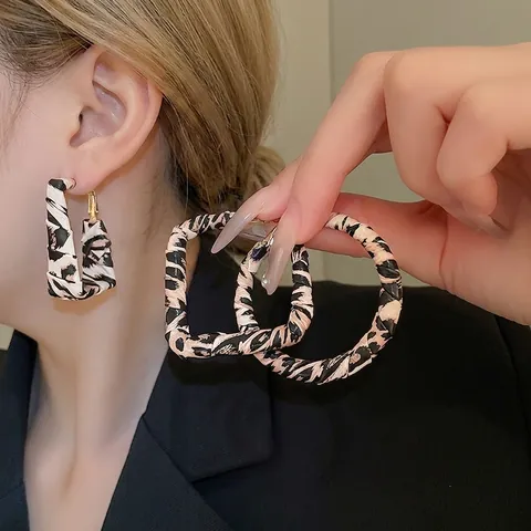 Orecchini A Cerchio Geometrici Grandi Con Stampa Leopardata Da Donna Con Perno In Argento Sterling 925 Retro