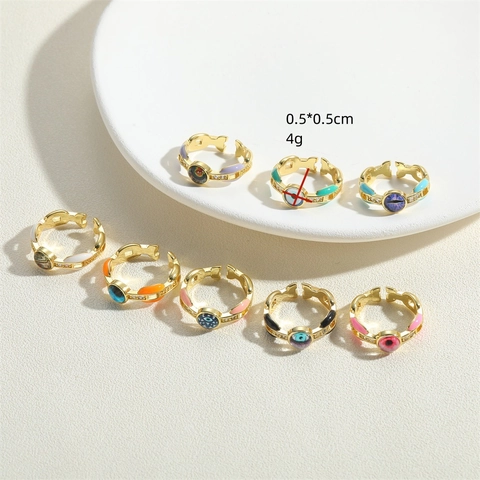 Französischer Retro Böser Blick Emaillierter Offener Ring Für Damen Verstellbarer Kupfer Gold Plated Zirkonia Hexagramm Fingerring Schmuck
