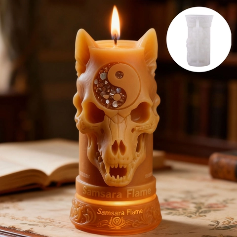Wolfskopf Silikonform Für DIY Kerzenherstellung Gothik Yin Yang Tierknochen Design Flexible Harz Seifenform Wohndeko